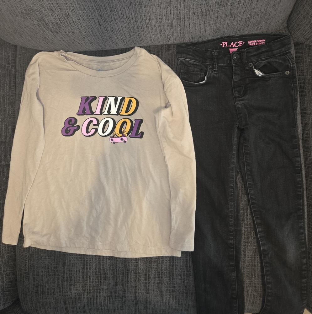 Thereabouts  Cream Long Sleeve Tee &  Black Super Skinny Jeans